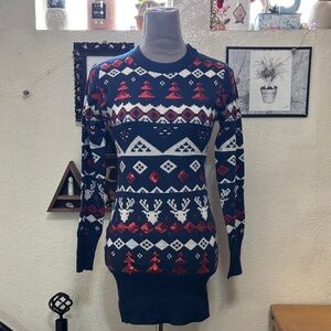 Tipsy Elves Navy & Red Holiday Sweater Dress